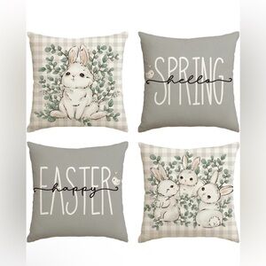Spring Easter Bunny Decorative Throw Pillow Covers - 18”x 18” Set of 4